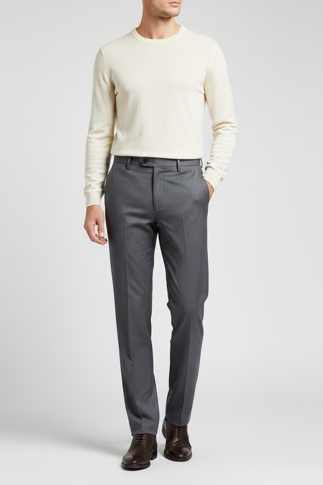 Pantalon Gris Droit Habillé Laine Homme Élégant