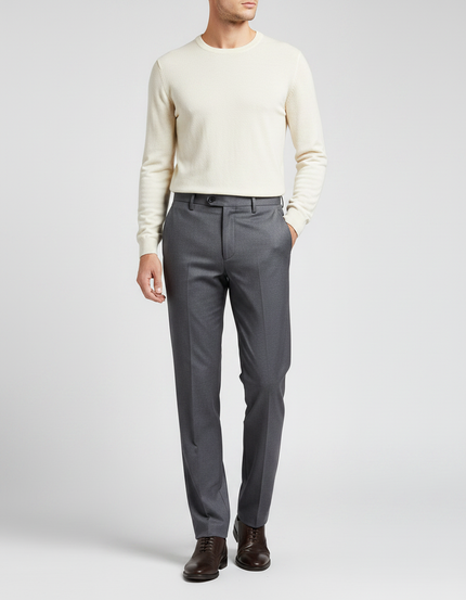 Pantalon Gris Droit Habillé Laine Homme Élégant