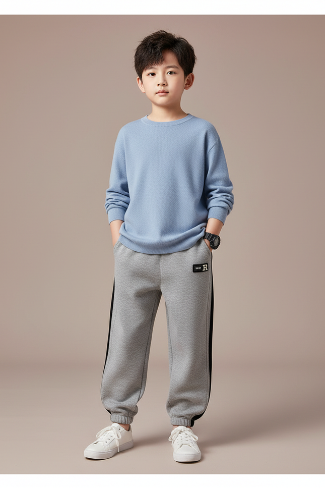 Pantalon Gris Sportif Molletonné Ample Décontracté Garçon