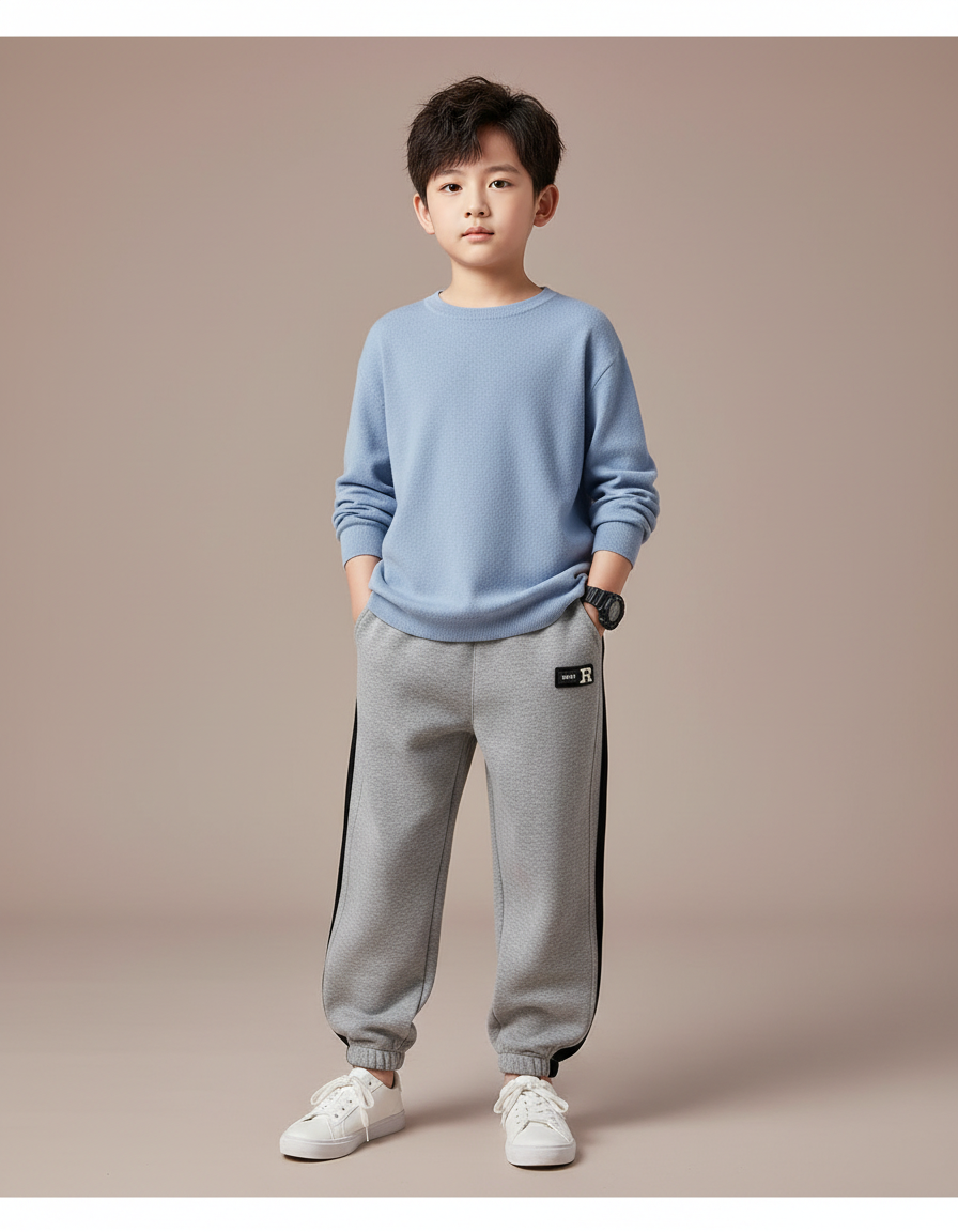 Pantalon Gris Sportif Molletonné Ample Décontracté Garçon