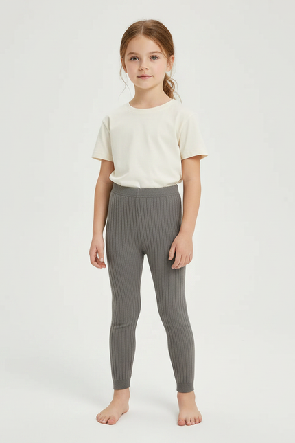 Pantalon Gris Côtelé Tricoté Enfant Fille - Maille