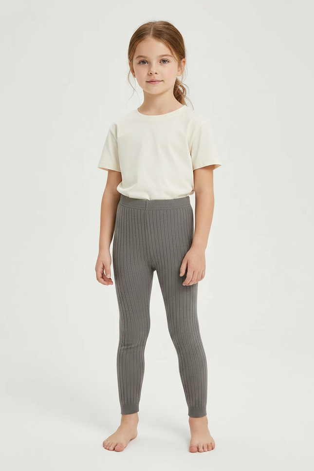 Pantalon Gris Côtelé Tricoté Enfant Fille - Maille