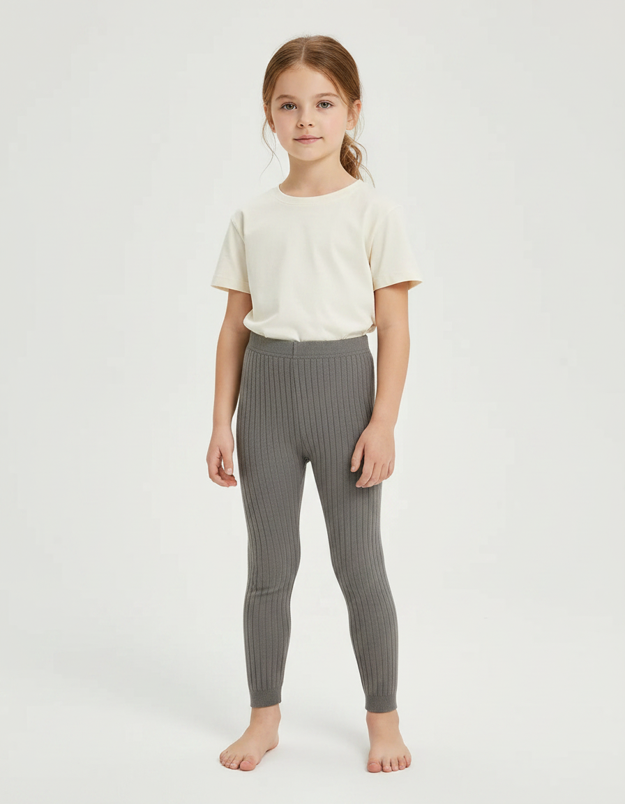 Pantalon Gris Côtelé Tricoté Enfant Fille - Maille