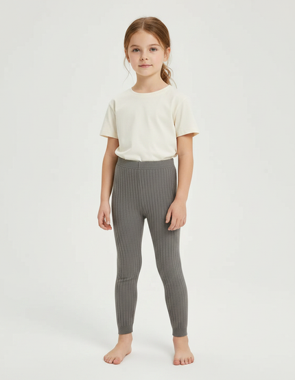 Pantalon Gris Côtelé Tricoté Enfant Fille - Maille