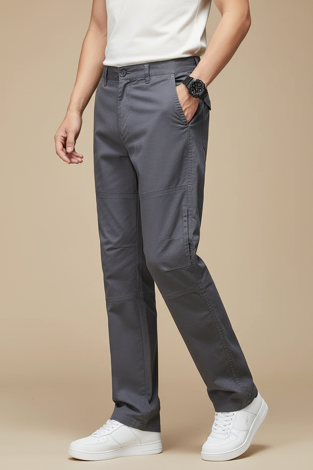 Pantalon Gris Cargo Coton Droit Décontracté Homme