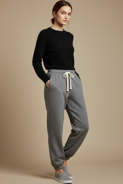 Pantalon Gris Molletonné Confortable Décontracté Jogging Femme