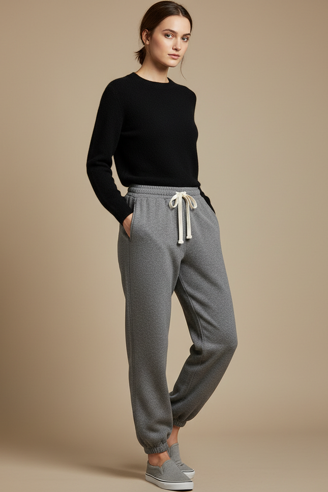 Pantalon Gris Molletonné Confortable Décontracté Jogging Femme