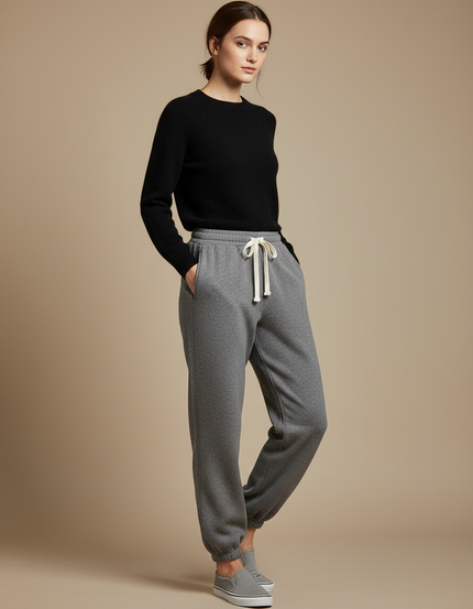 Pantalon Gris Molletonné Confortable Décontracté Jogging Femme