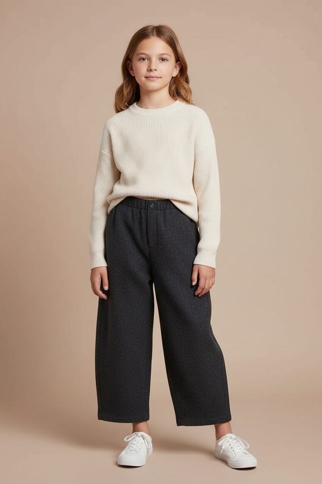 Pantalon Gris Ample Laine Chaud Décontracté Fille