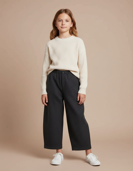 Pantalon Gris Ample Laine Chaud Décontracté Fille