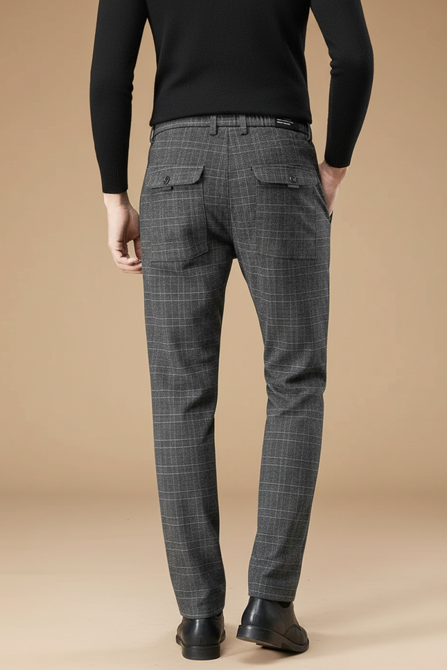 Pantalon Gris À Carreaux Droit Élégant Homme - Laine