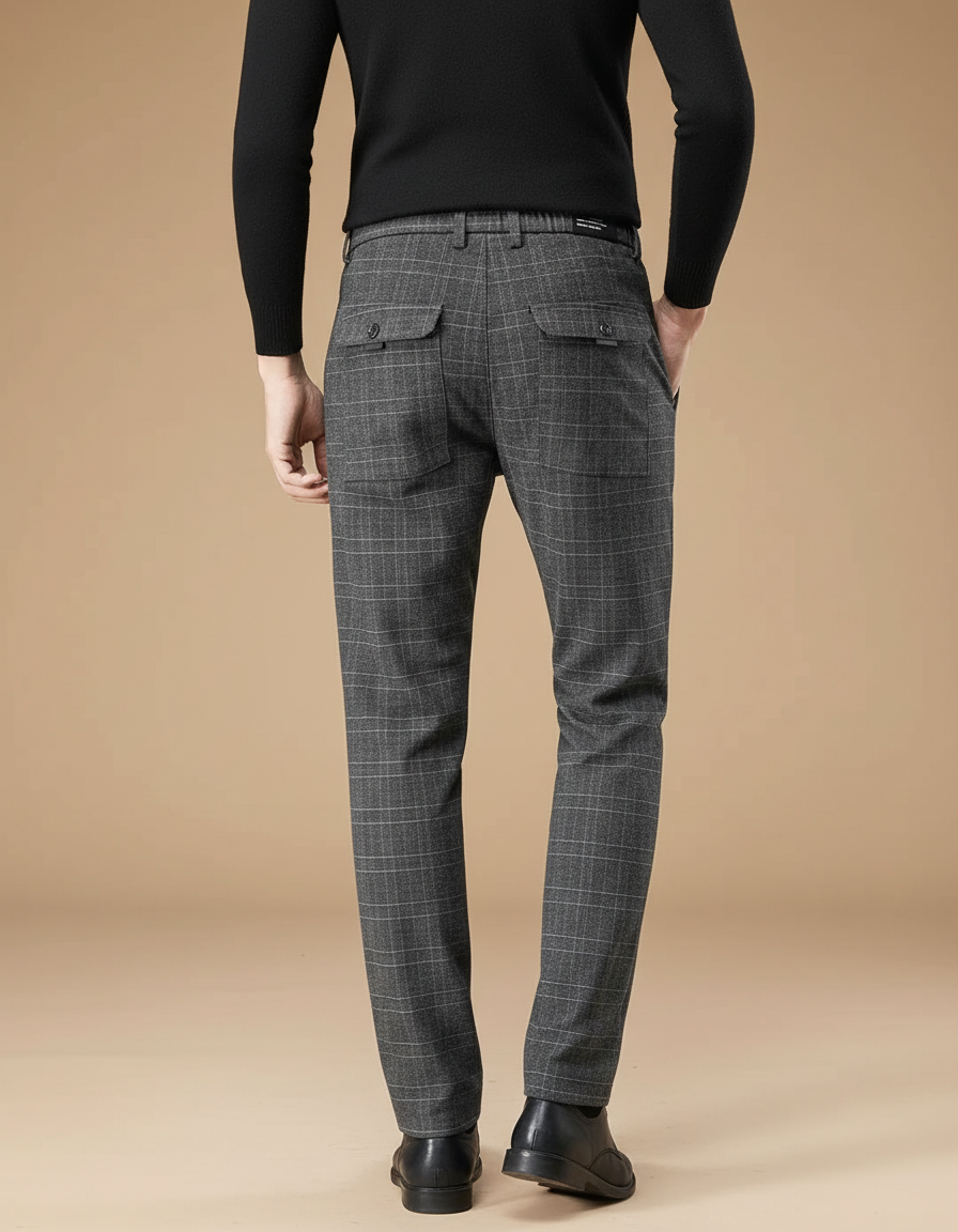 Pantalon Gris À Carreaux Droit Élégant Homme - Laine