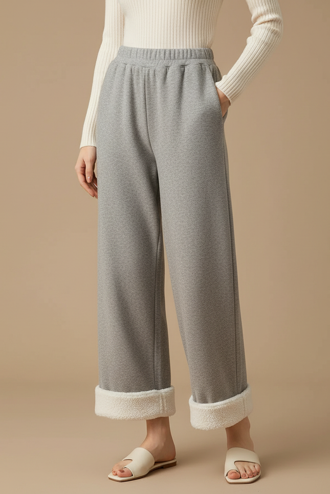 Pantalon Gris Doublé Molleton Ample Décontracté Chaud