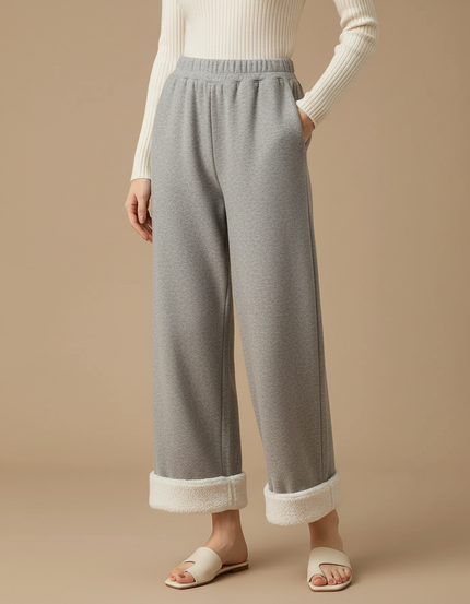 Pantalon Gris Doublé Molleton Ample Décontracté Chaud