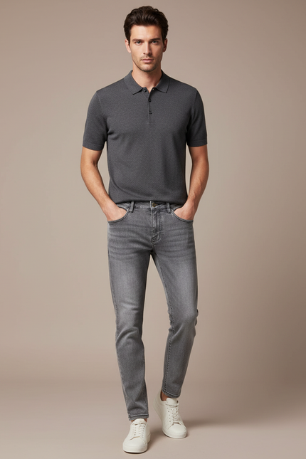 Pantalon Gris Slim Denim Décontracté Homme Tendance - Jean
