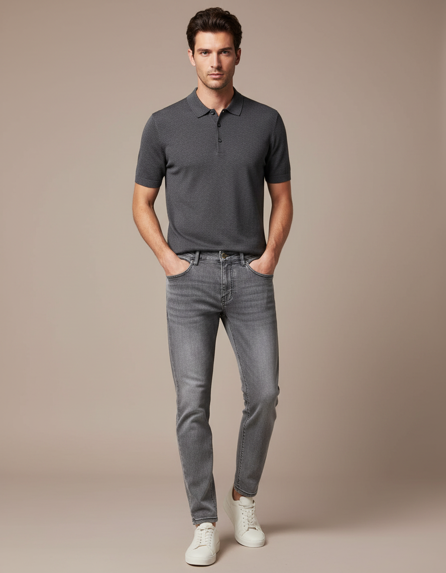 Pantalon Gris Slim Denim Décontracté Homme Tendance - Jean