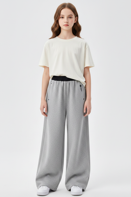 Pantalon Gris Ample Coton Décontracté Fille Sport - Molleton