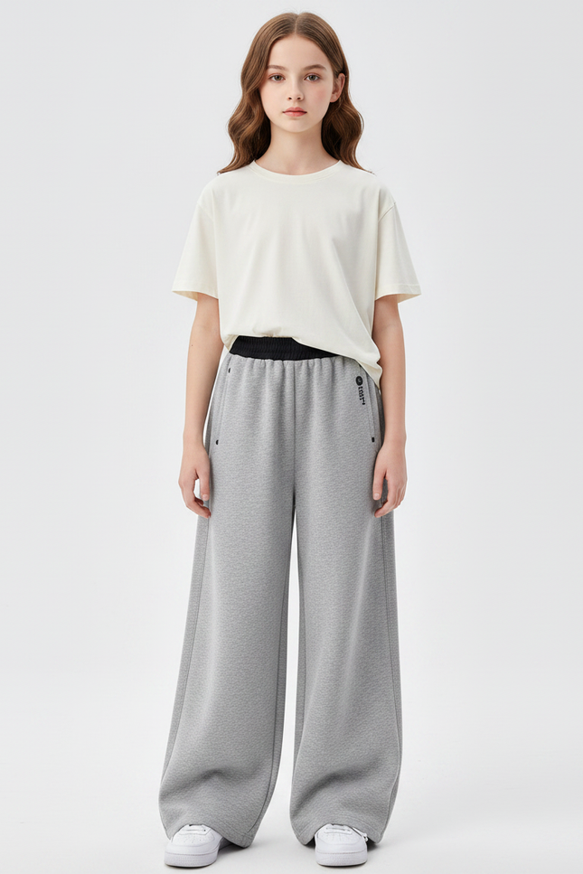 Pantalon Gris Ample Coton Décontracté Fille Sport - Molleton