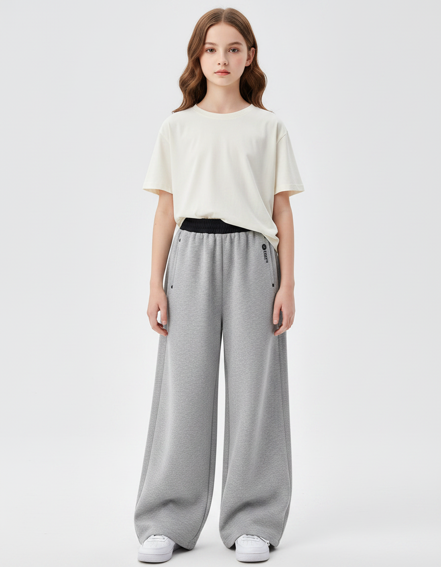 Pantalon Gris Ample Coton Décontracté Fille Sport - Molleton