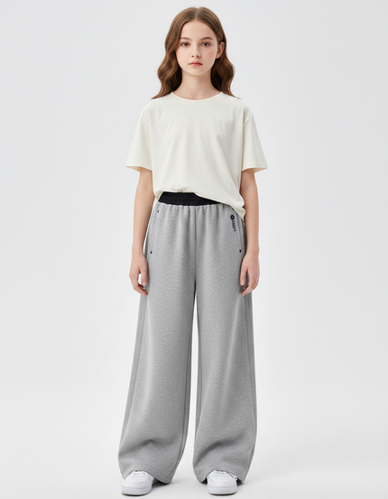 Pantalon Gris Ample Coton Décontracté Fille Sport - Molleton