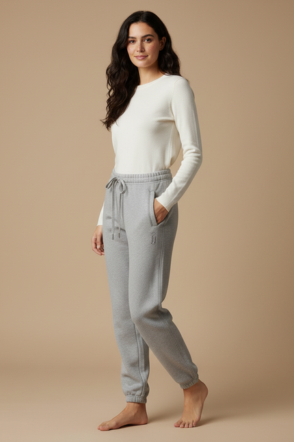 Pantalon Gris Molletonné Cordon Décontracté Femme