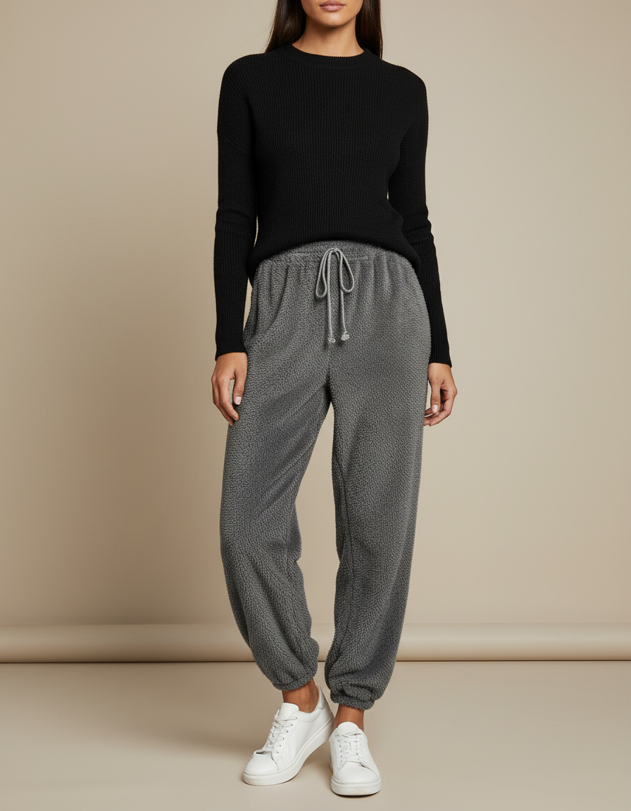 Pantalon Gris Moelleux Confortable Décontracté Velours - Molleton