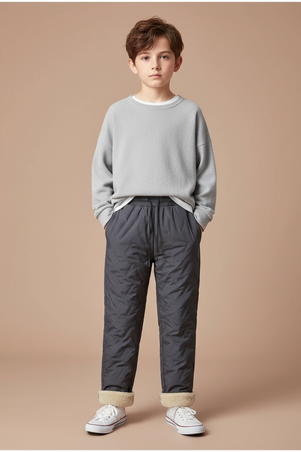 Pantalon Gris Matelassé Enfant Chaud Doublé Hiver - Polyester