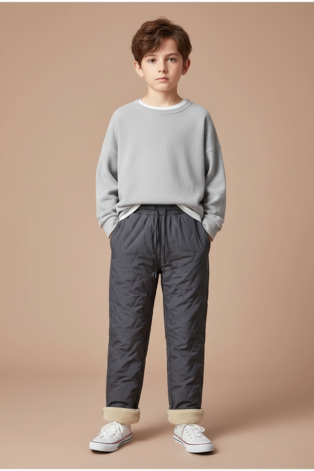 Pantalon Gris Matelassé Enfant Chaud Doublé Hiver - Polyester