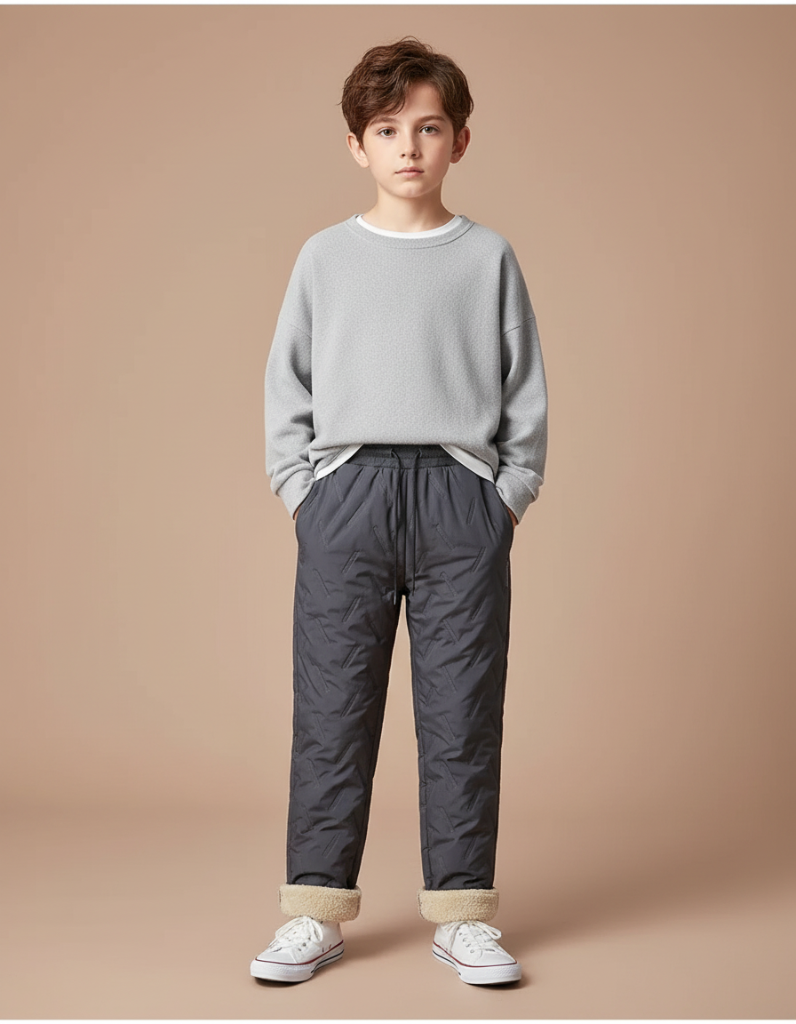 Pantalon Gris Matelassé Enfant Chaud Doublé Hiver - Polyester