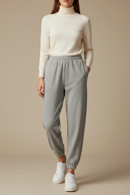 Pantalon Gris Molletonné Ample Confortable Décontracté Jogging