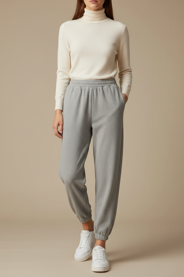 Pantalon Gris Molletonné Ample Confortable Décontracté Jogging