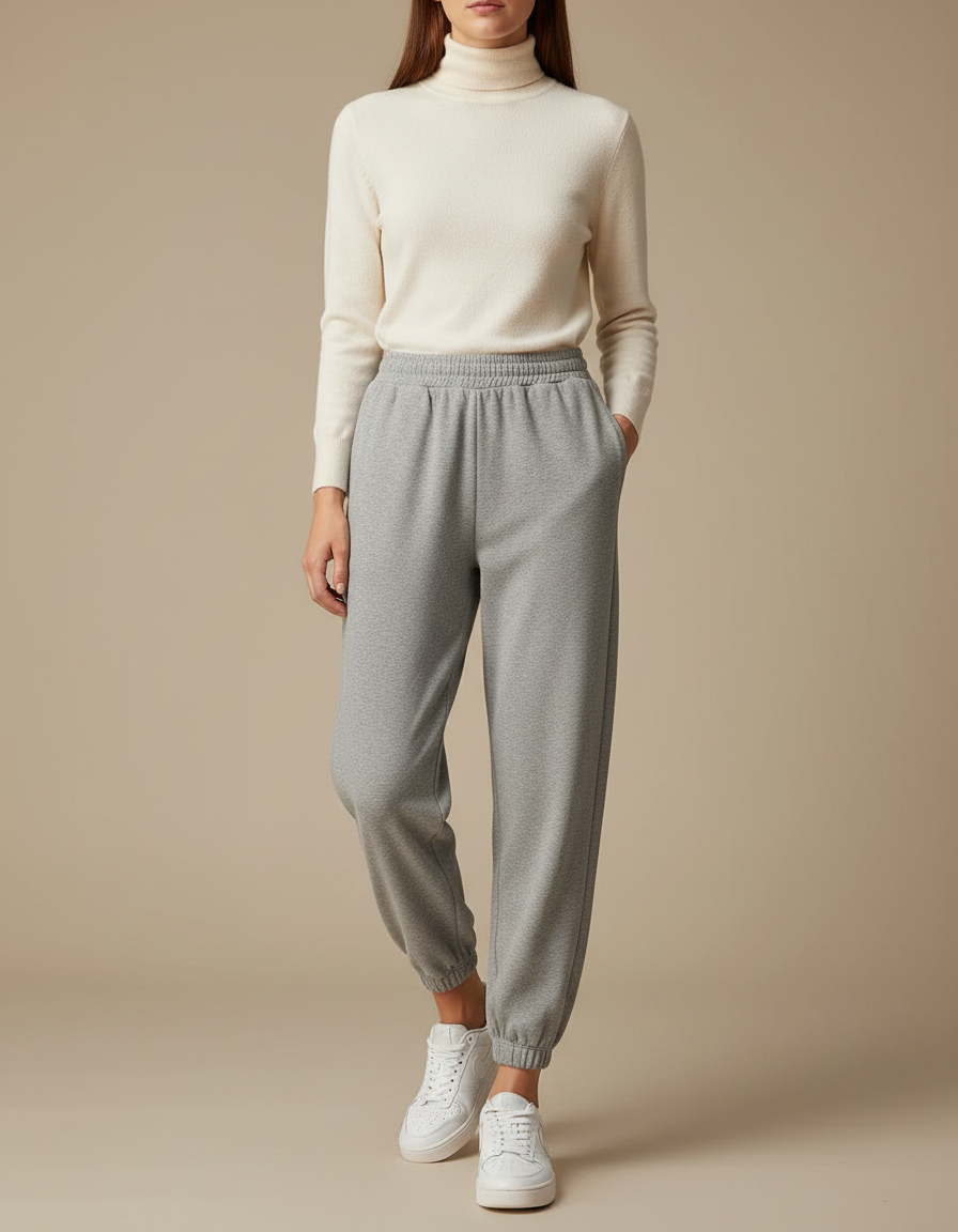 Pantalon Gris Molletonné Ample Confortable Décontracté Jogging