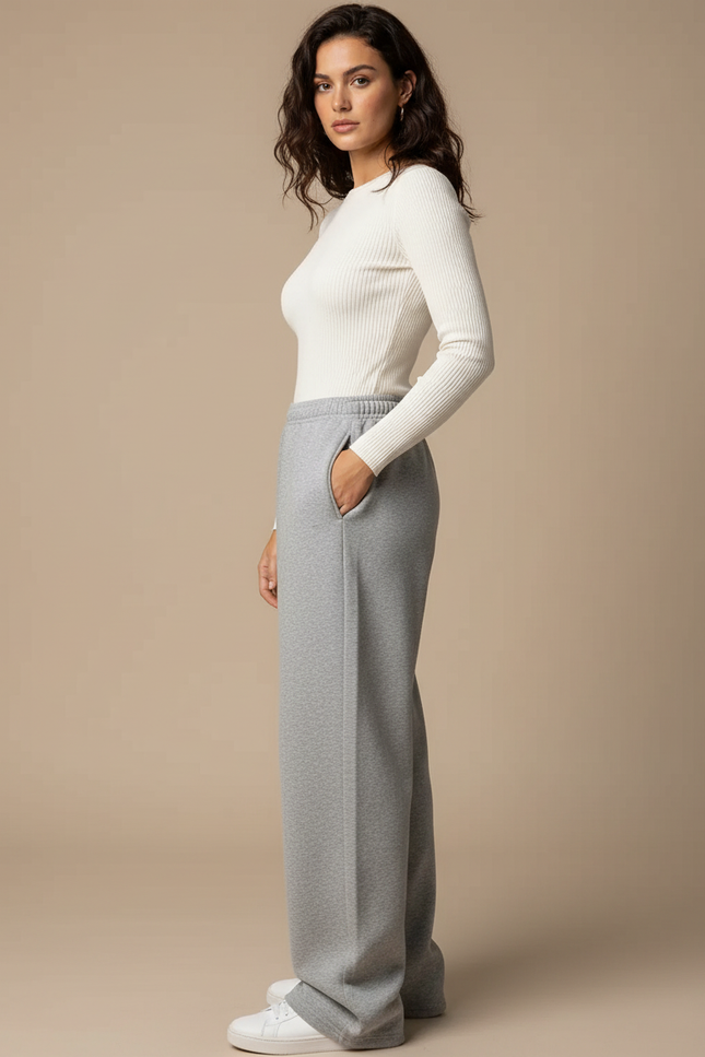 Pantalon Gris Ample Coton Décontracté Sport Femme - Molleton