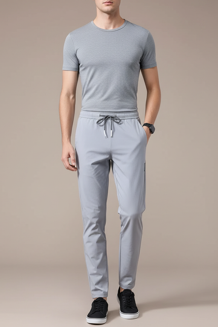 Pantalon Gris Homme Décontracté Sportif Léger Cordon - Polyester