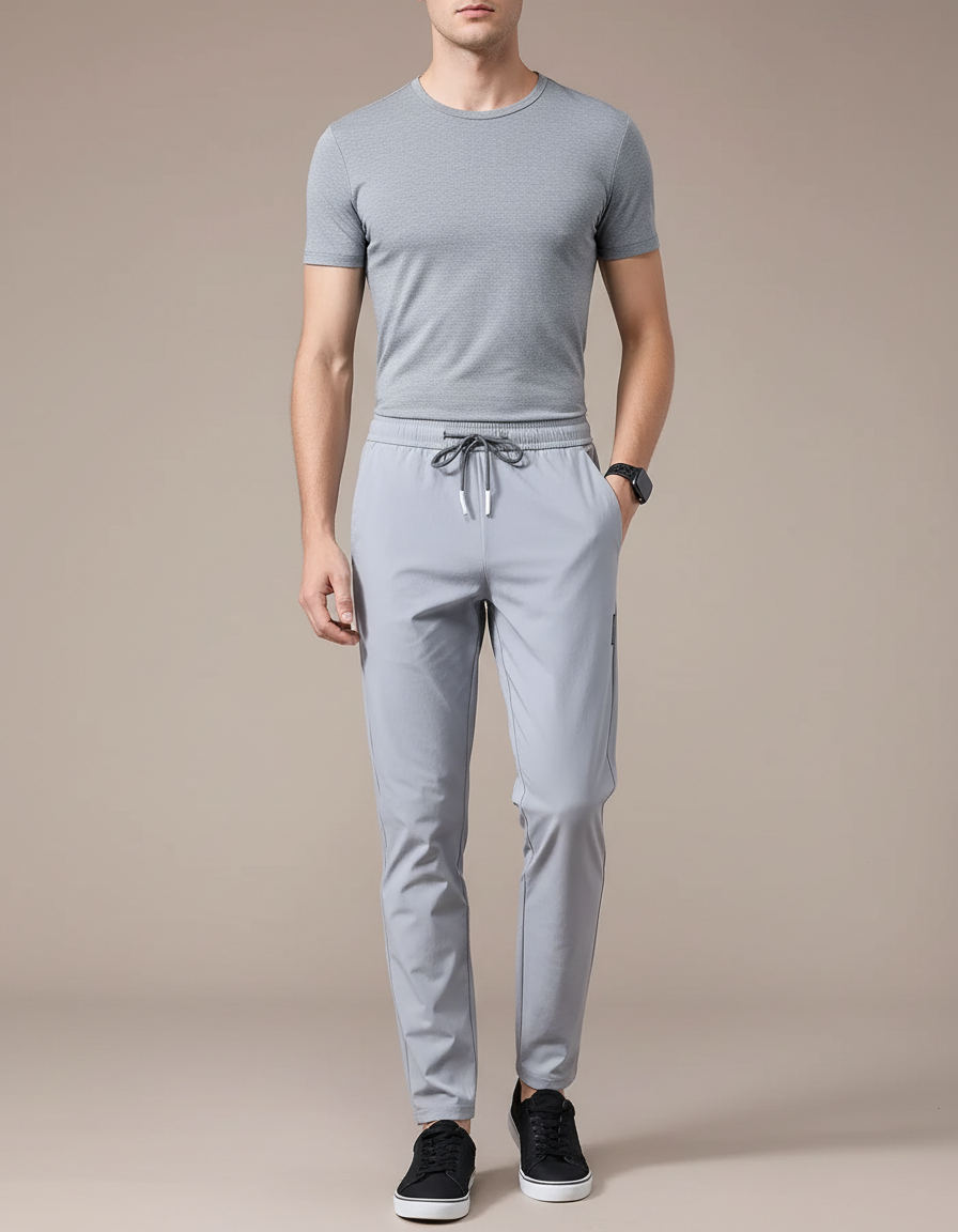 Pantalon Gris Homme Décontracté Sportif Léger Cordon - Polyester