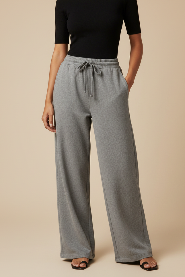Pantalon Gris Ample Décontracté Fluide Confortable Femme - Molleton
