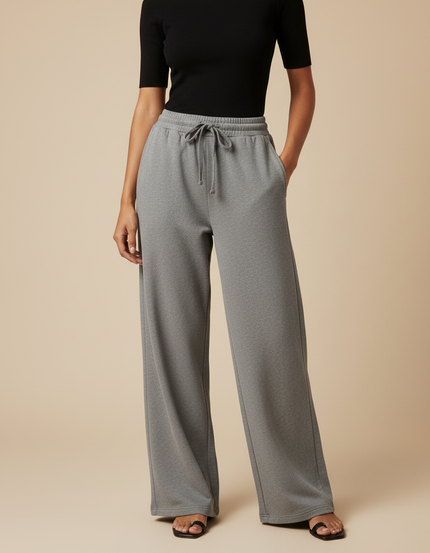 Pantalon Gris Ample Décontracté Fluide Confortable Femme - Molleton