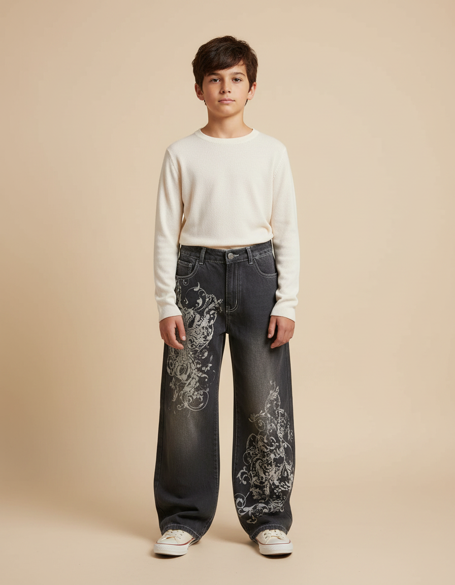 Pantalon Gris Ample Imprimé Décontracté Y2K - Jean