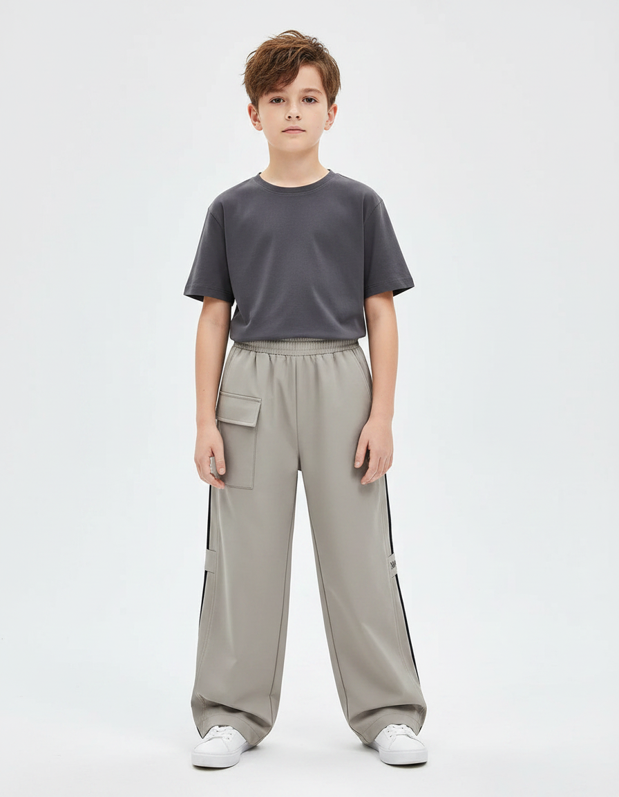 Pantalon Gris Cargo Ample Décontracté Enfant - Polyester