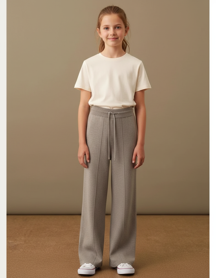 Pantalon Gris Tricoté Ample Cordon Fille Mode - Maille