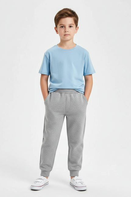 Pantalon Gris Molletonné Enfant Décontracté Sport Basique