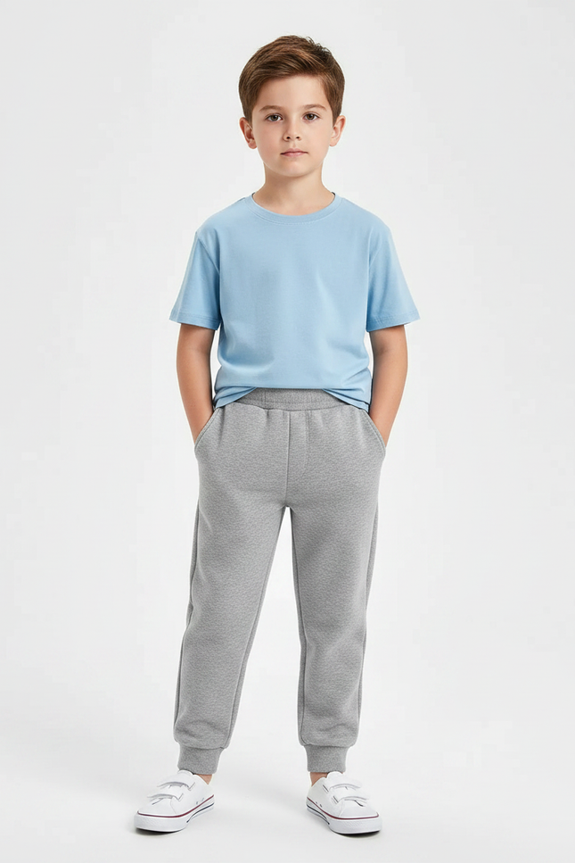 Pantalon Gris Molletonné Enfant Décontracté Sport Basique