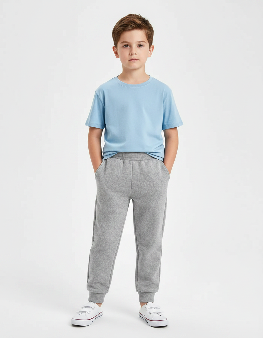 Pantalon Gris Molletonné Enfant Décontracté Sport Basique