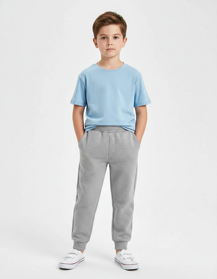 Pantalon Gris Molletonné Enfant Décontracté Sport Basique