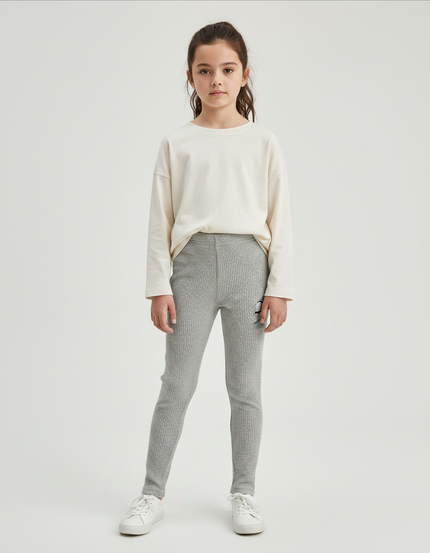 Pantalon Gris Côtelé Skinny Imprimé Fille - Maille