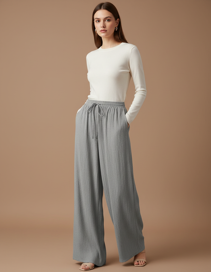 Pantalon Femme En Lin Gris