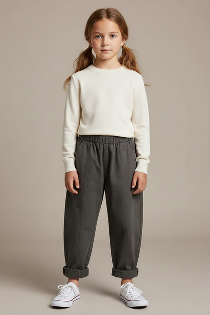 Pantalon Gris Sarouel Ample Coton Enfant Casual