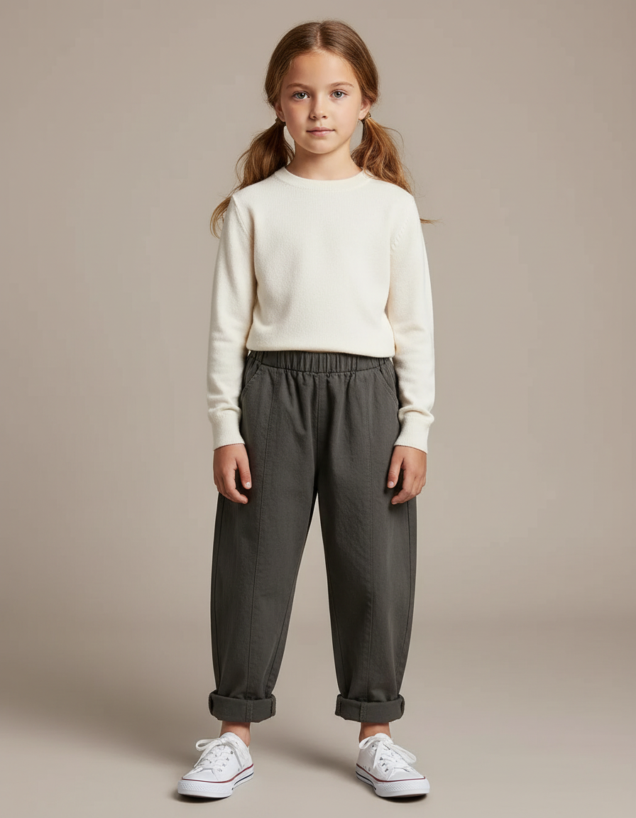 Pantalon Gris Sarouel Ample Coton Enfant Casual