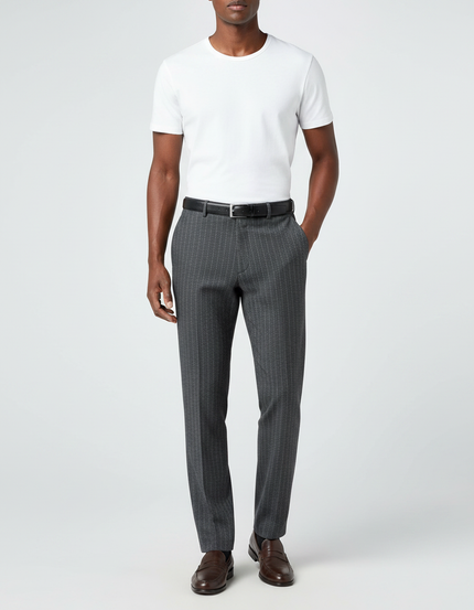 Pantalon Gris Rayé Droit Classique Élégant Homme - Laine