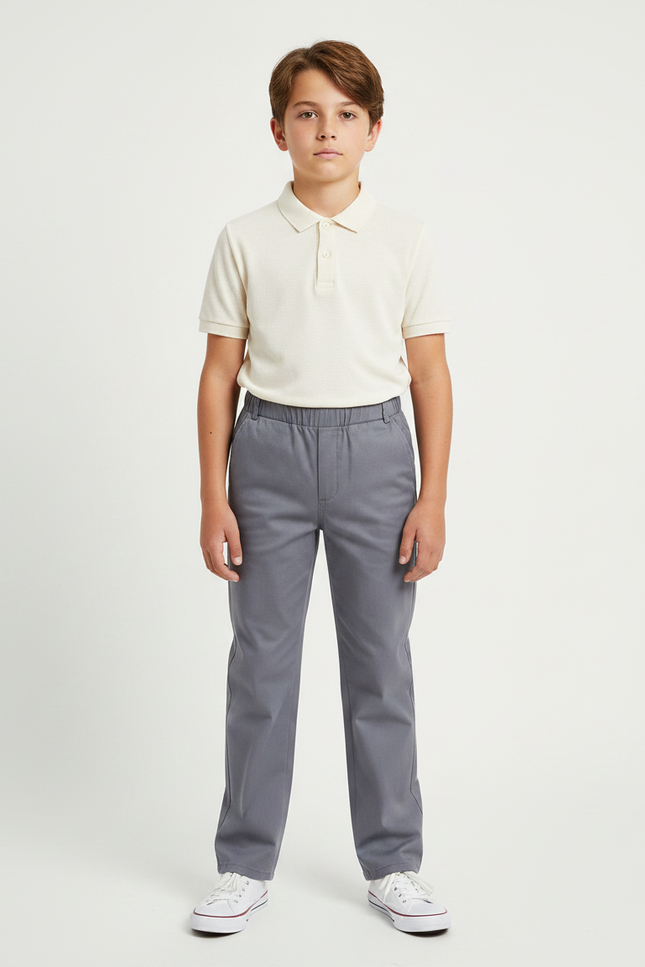 Pantalon Gris Enfant Élastique Décontracté Uniforme - Gabardine